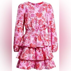 Lilly Pulitzer Pink Floral Tiered Cotton Long Sleeve Dress Size 8 Khloey